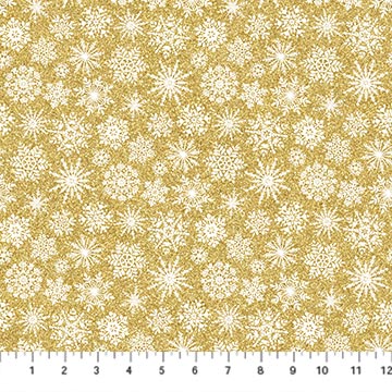 O Christmas Tree Shimmer Quilt Fabric - Snowflakes in Gold - 28962M-52