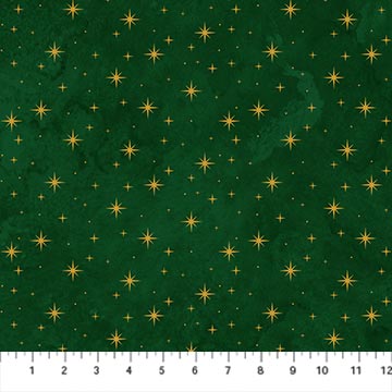 O Christmas Tree Shimmer Quilt Fabric - Stars in Dark Green Multi - 28961M-76