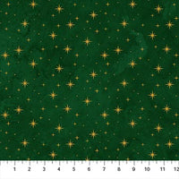 O Christmas Tree Shimmer Quilt Fabric - Stars in Dark Green Multi - 28961M-76