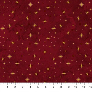 O Christmas Tree Shimmer Quilt Fabric - Stars in Dark Red Multi - 28961M-26