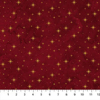 O Christmas Tree Shimmer Quilt Fabric - Stars in Dark Red Multi - 28961M-26