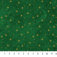 O Christmas Tree Shimmer Quilt Fabric - Stars in Green Multi - 28961M-74