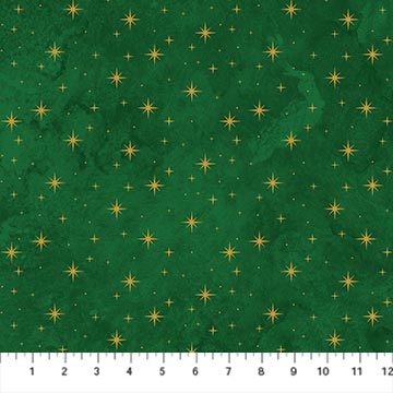 O Christmas Tree Shimmer Quilt Fabric - Stars in Green Multi - 28961M-74