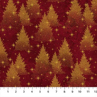 O Christmas Tree Shimmer Quilt Fabric - Trees in Dark Red Multi - 28958M-26