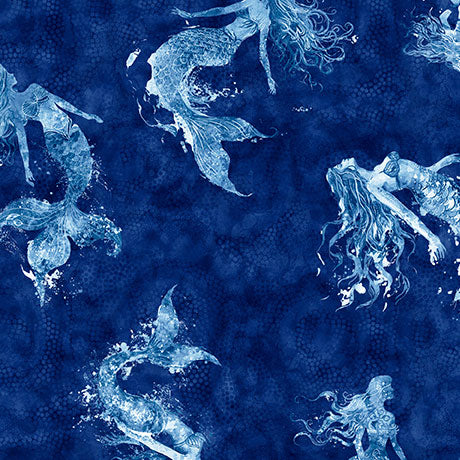 Ocean Blues Quilt Fabric - Mermaids in Navy Blue - 2600 30859 N