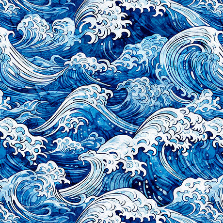 Ocean Blues Quilt Fabric - Ocean Waves in Blue - 2600 30860 B