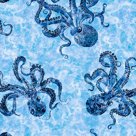 Ocean Blues Quilt Fabric - Octopus in Blue - 2600 30858 B