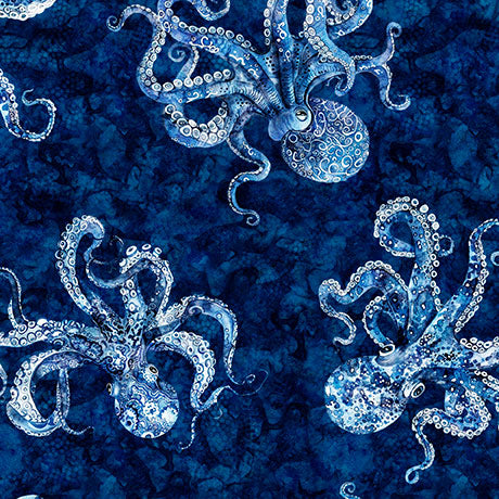Ocean Blues Quilt Fabric - Octopus in Navy Blue - 2600 30858 N