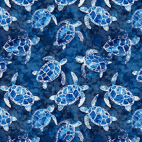 Ocean Blues Quilt Fabric - Sea Turtles in Navy Blue - 2600 30862 N