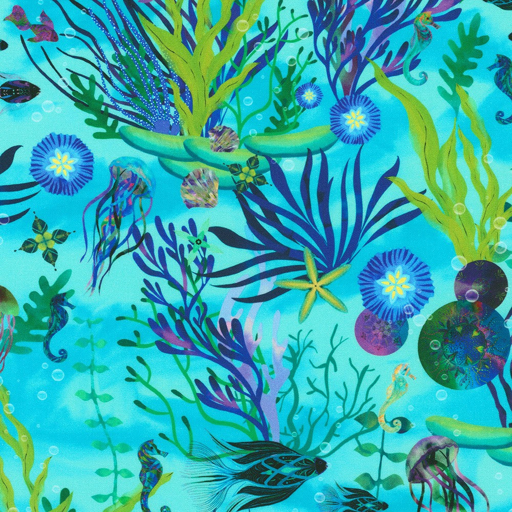 Oceanica Quilt Fabric - Underwater Scene in Aqua - AQSD-22405-70 AQUA