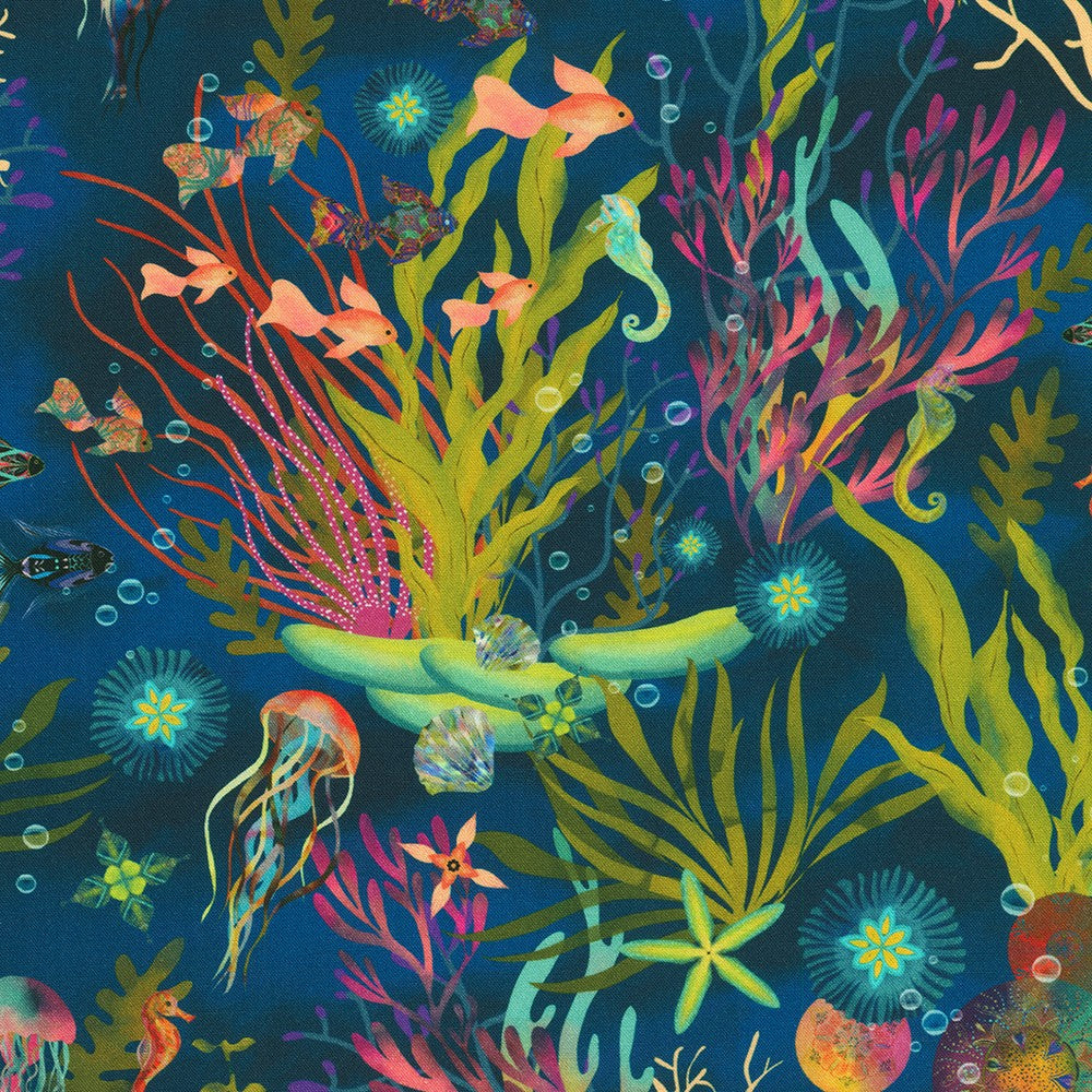 Oceanica Quilt Fabric - Underwater Scene in Navy Blue - AQSD-22405-9 NAVY