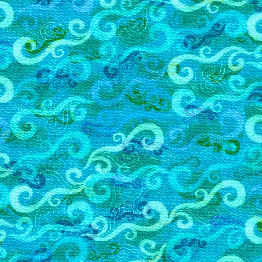 Oceanica Quilt Fabric - Waves in Ocean Aqua - AQSD-22410-59 OCEAN