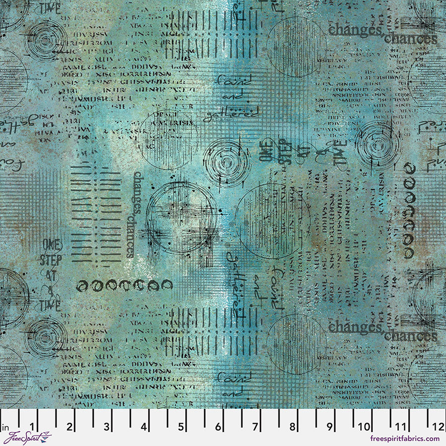 On Your Mark Quilt Fabric - Assemblage in Ocean Aqua - PWSE029.OCEAN