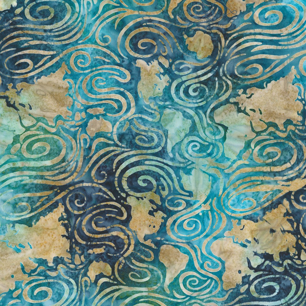 Orbital Sunrise Batik Quilt Fabric - Wind Currents in Ocean Blue/Teal - AKW-22534-59 OCEAN