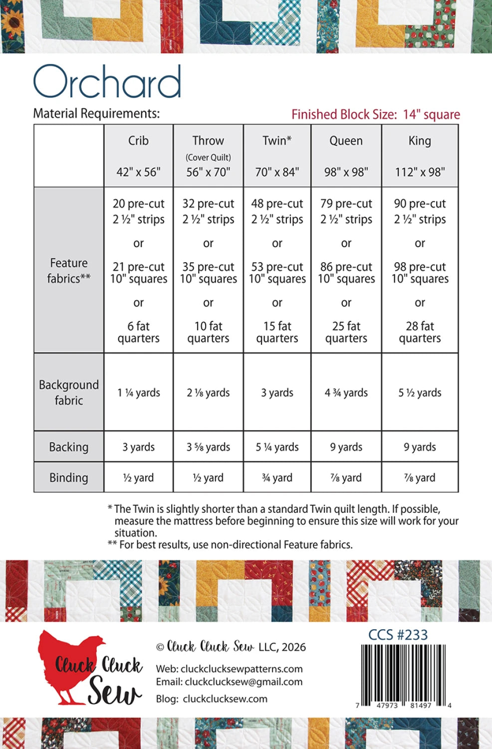 Orchard Quilt Pattern from Cluck Cluck Sew - CCS233