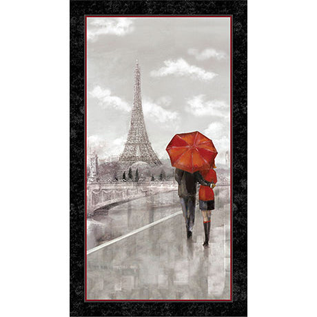 P295 - Artworks Quilt Fabric - Couple in Paris Panel in Gray - 1649 24637 K - SOLD AS A 24" PANEL