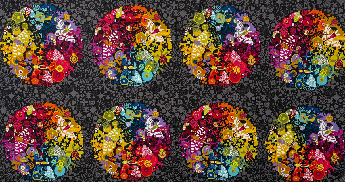 P384 - Color Wheel Fabric by Alison Glass - Art Theory Panel in Night Black - A-1442-K - SOLD AS A 23" PANEL