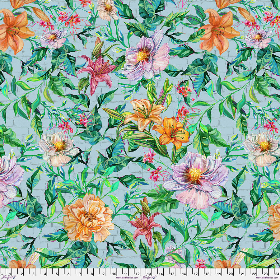 In Full Bloom Quilt Fabric - Lemonade Lilies in Seaglass - PWSB001.SEAGLASS