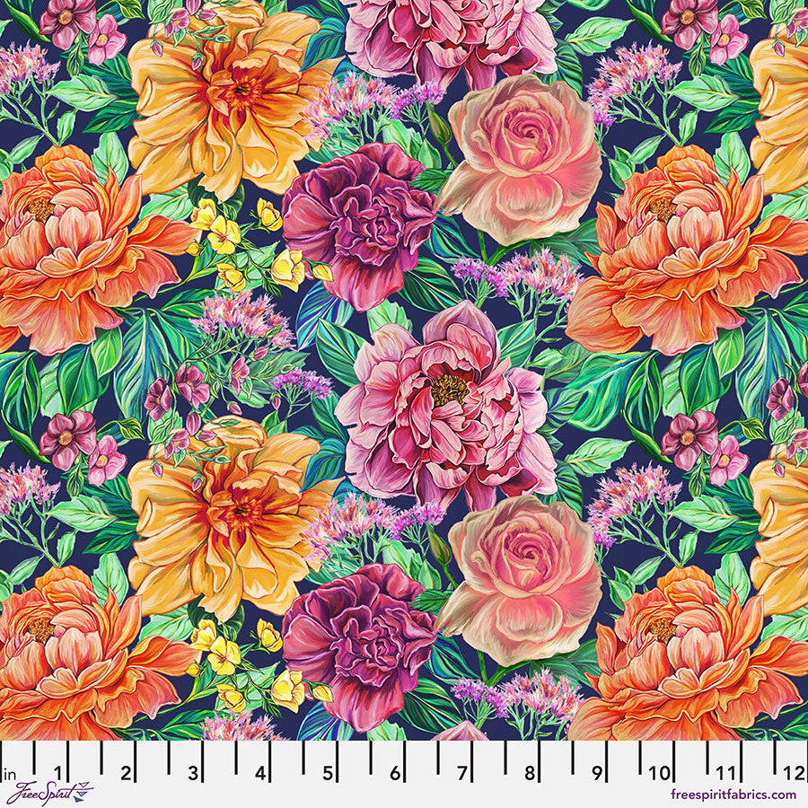 In Full Bloom Quilt Fabric - Amber Bouquet in Royal - PWSB006.ROYAL