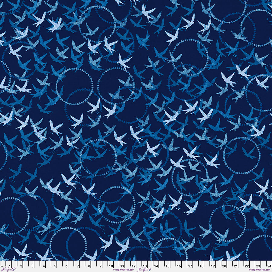 Findings Quilt Fabric, Flying Free in Indigo - PWVW041.indigo
