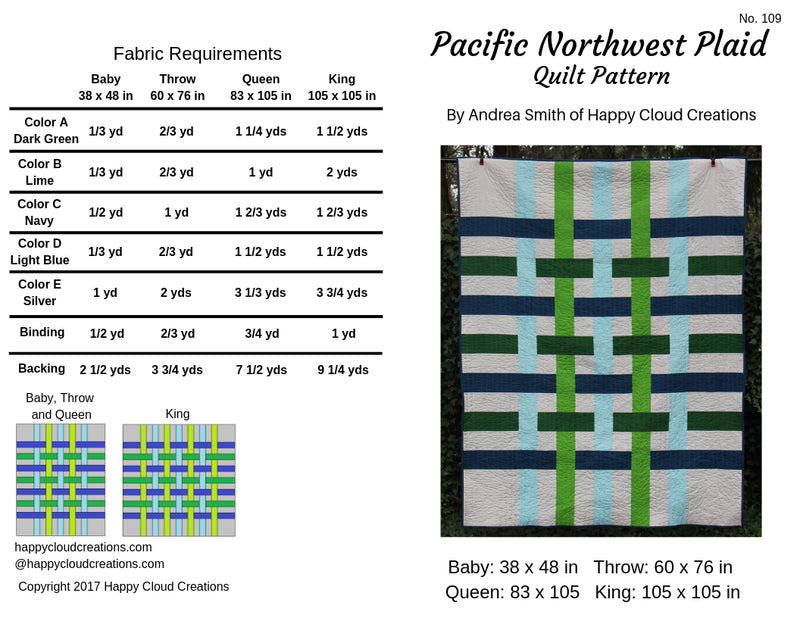 Pacific Northwest Plaid Quilt Pattern from Happy Cloud Creations - HC109