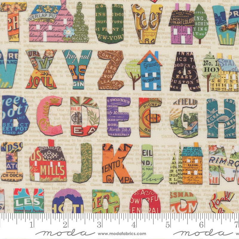 Paper Hamlet Quilt Fabric - Alphabet in Paper Cream/Multi - 39564 11