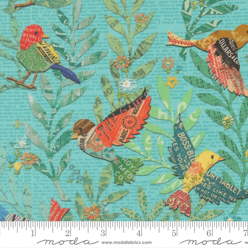 Paper Hamlet Quilt Fabric - Birdy in Sky Aqua - 39560 17