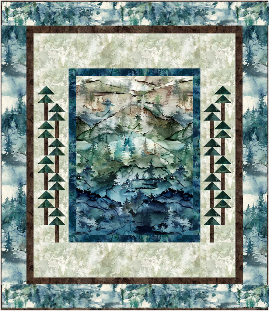 Parallel Forest Quilt Kit in BLUE - featuring Northern Peaks by Northcott - TREE-BLU