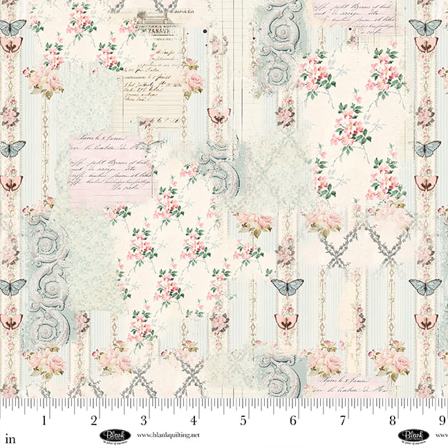 Parisian Snippets Quilt Fabric - Butterflies and Trellises in Ecru - 4296-41