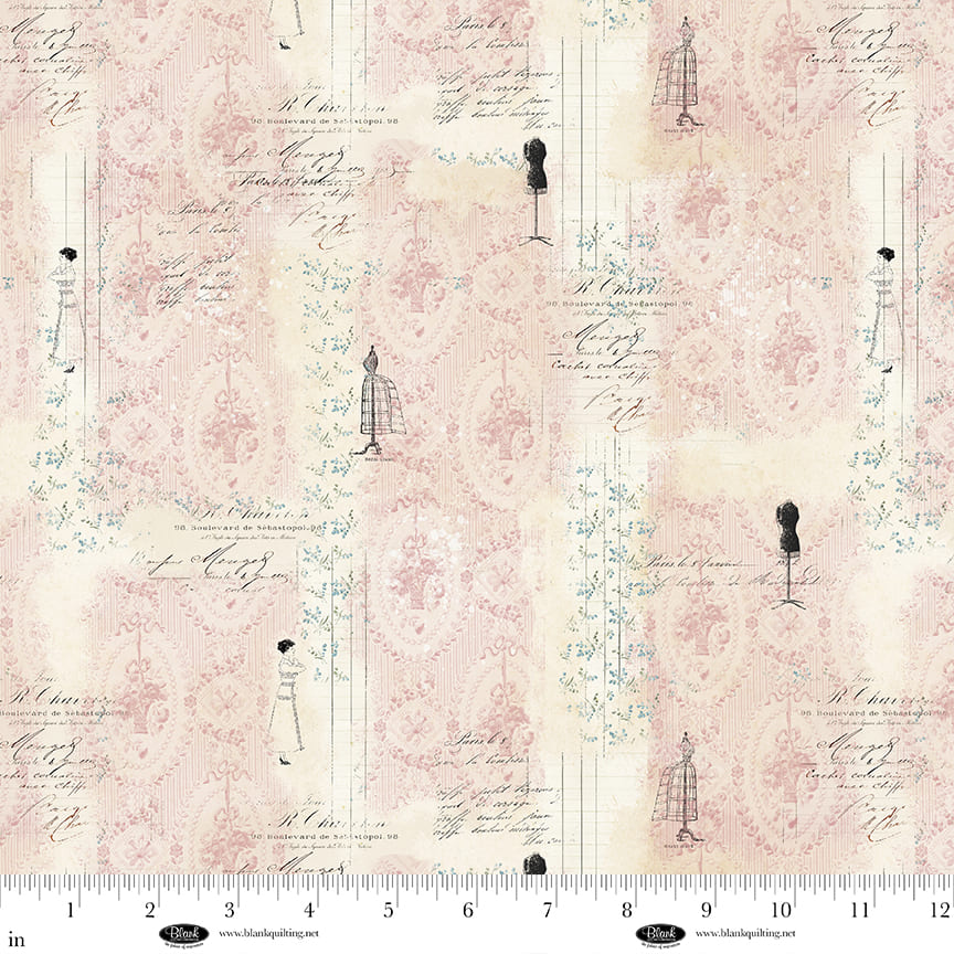 Parisian Snippets Quilt Fabric - Dress Forms in Light Pink - 4294-22