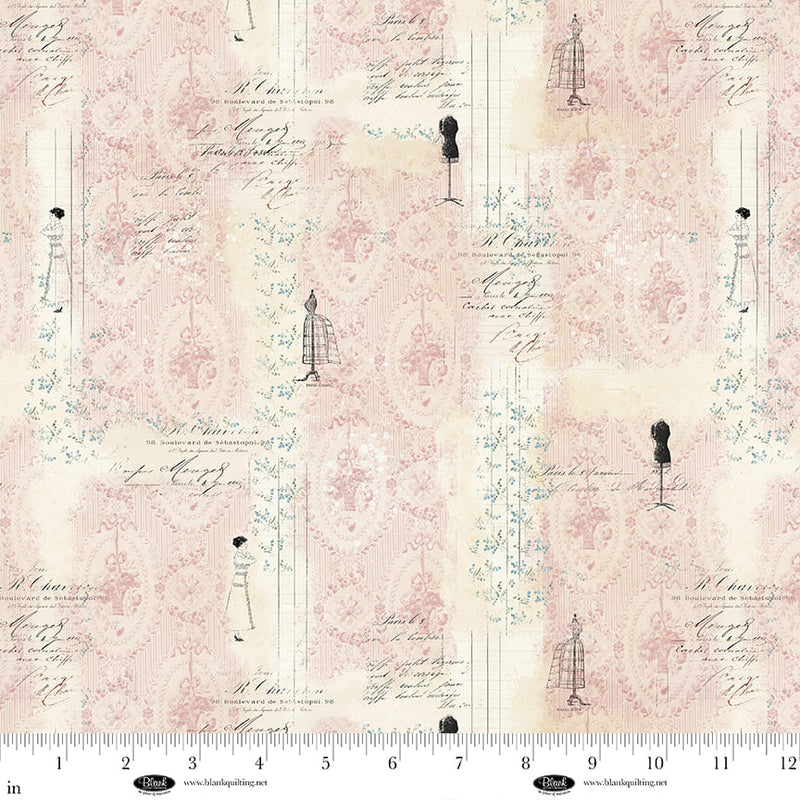 Parisian Snippets Quilt Fabric - Dress Forms in Light Pink - 4294-22