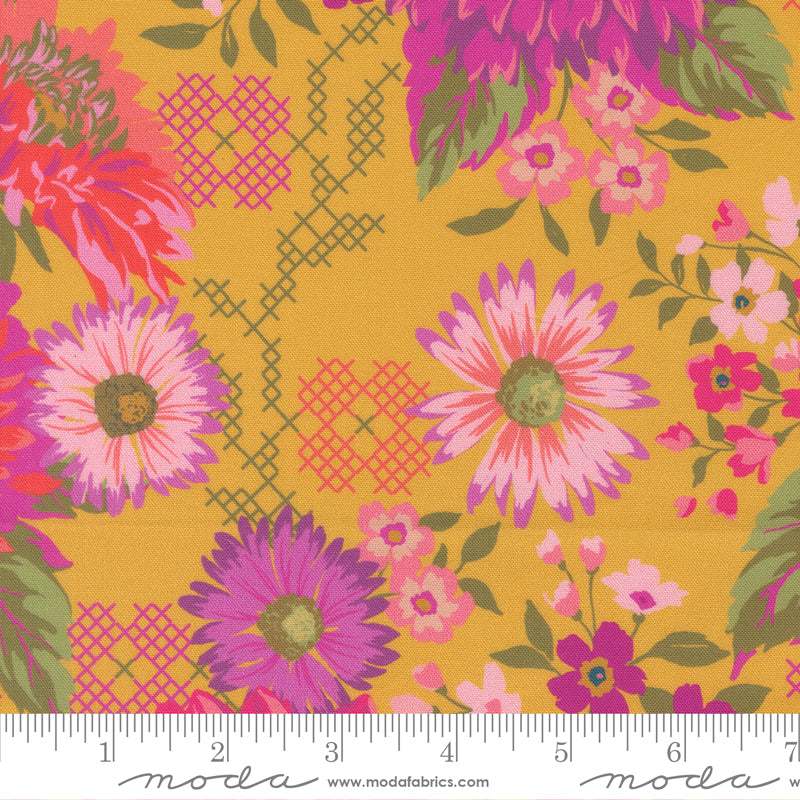 Parlor Quilt Fabric - Happy Blooms Floral in Dijon Gold/Multi - 11960 19