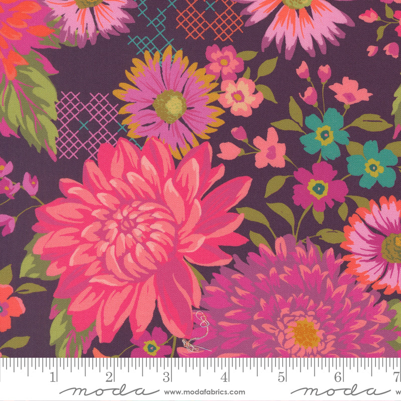 Parlor Quilt Fabric - Happy Blooms Floral in Plum Purple/Multi - 11960 26