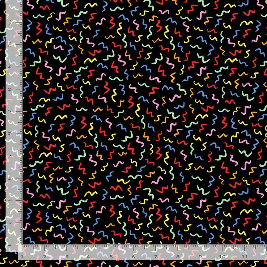 Party Animals Quilt Fabric - Squiggle Patterns in Black/Multi - FUN-CD2072-BLACK