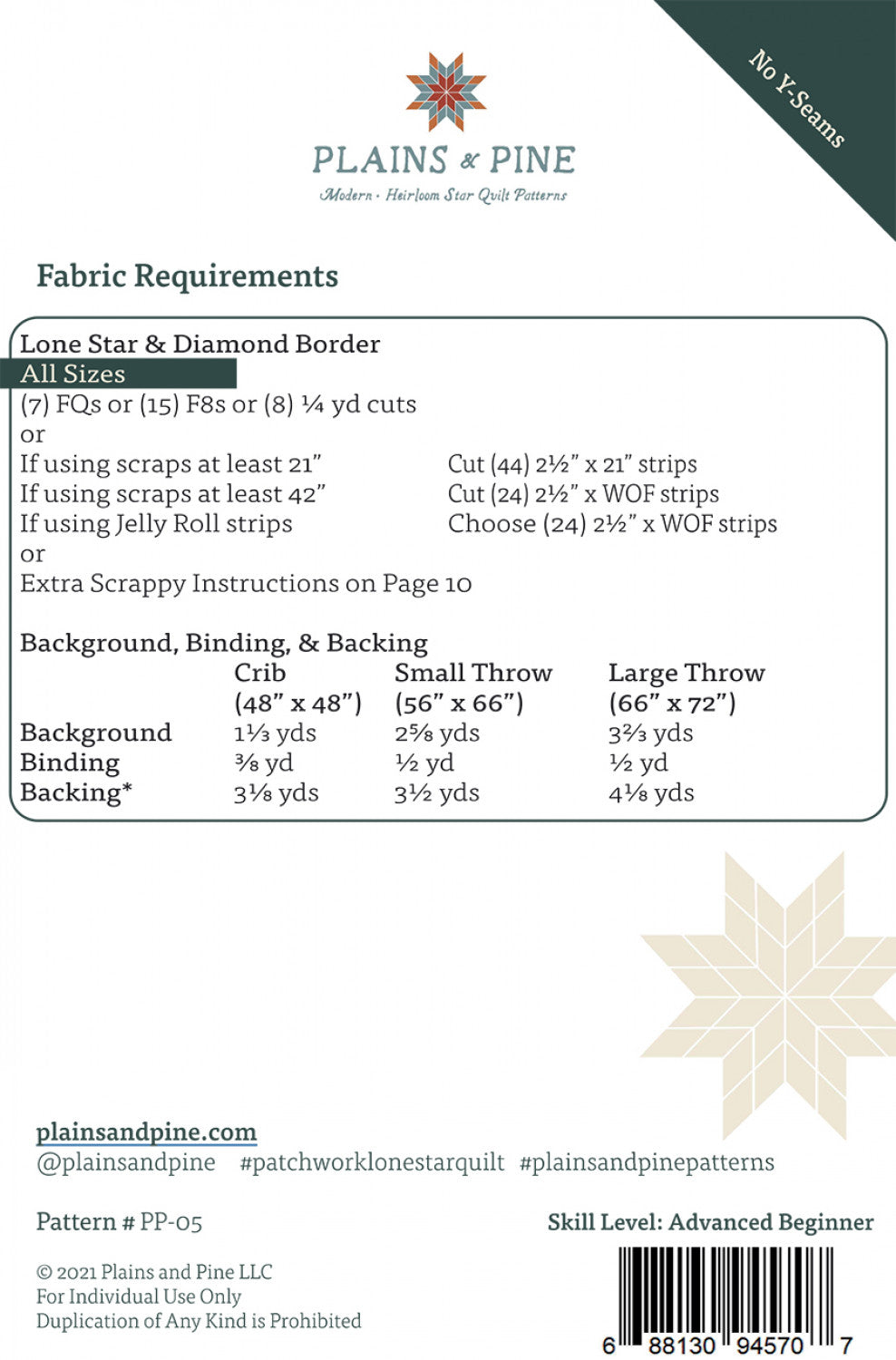Patchwork Lone Star Quilt Pattern - PP-005