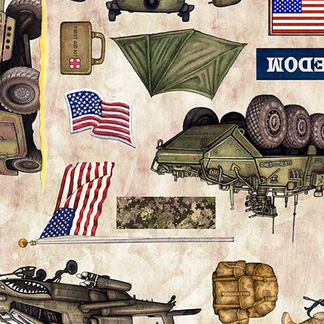 Patriot Quilt Fabric - Army Allover in Tan - 2600 30937 A