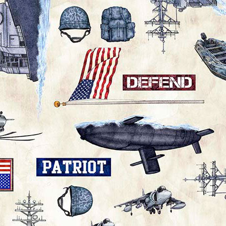Patriot Quilt Fabric - Navy Allover in Cream - 2600 30936 E