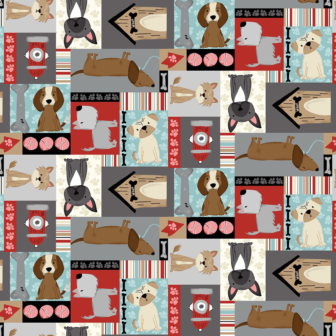Paw-sitively Awesome Quilt Fabric - Dog Patchwork in Multi - 7447-99