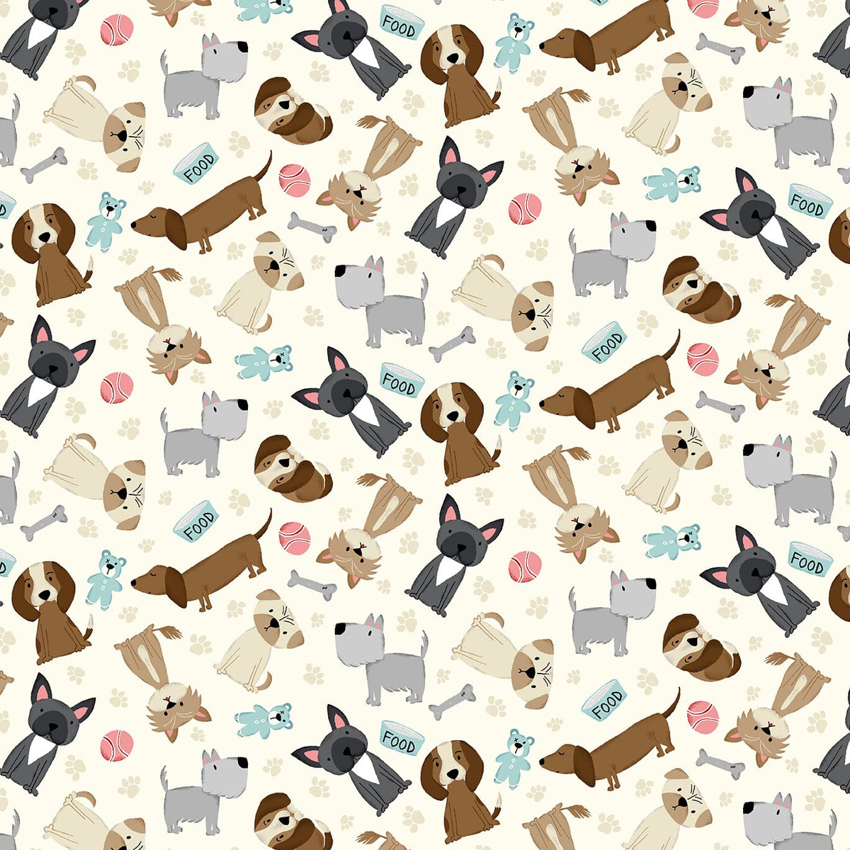 Paw-sitively Awesome Quilt Fabric - Tossed Dogs in Ivory - 7448-44