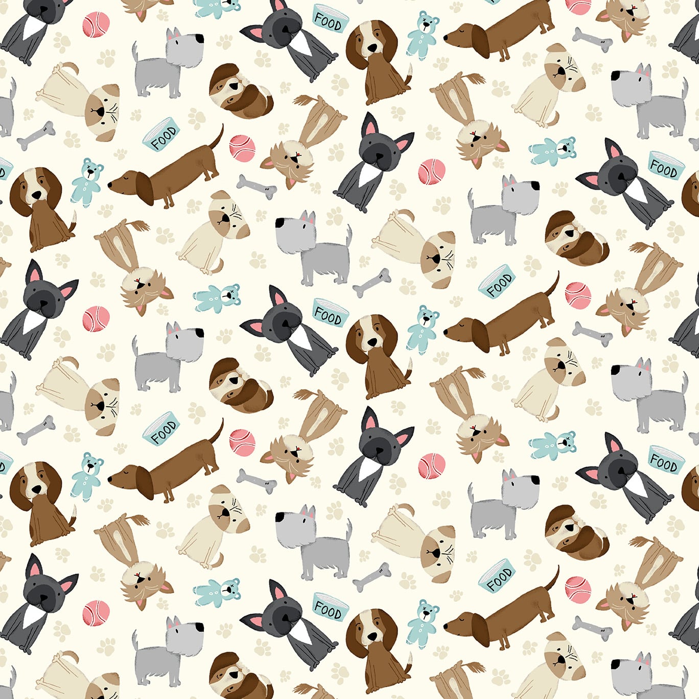 Paw-sitively Awesome Quilt Fabric - Tossed Dogs in Ivory - 7448-44