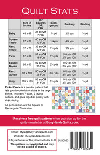 Picket Fence Quilt Pattern by Busy Hands Quilts - BUS0023