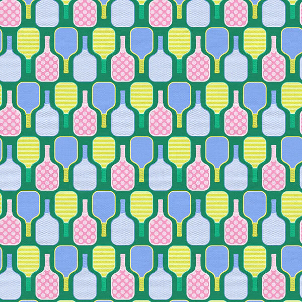 Pickleball Playtime Quilt Fabric - Paddles in Green/Multi - 12025078