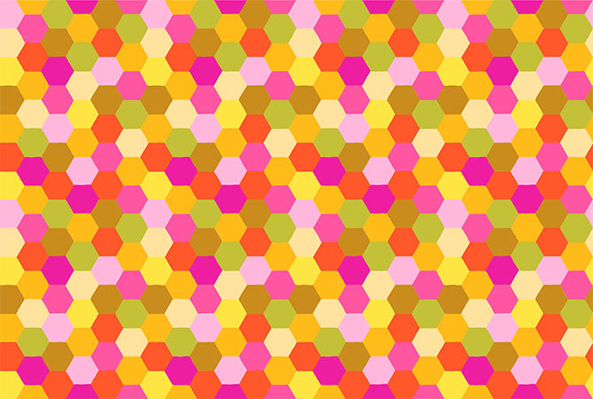 Piecework Quilt Fabric by Anna Maria Parry - Hexagons in Citrus - AMT111-52C