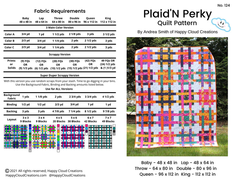 Plaid 'N Perky Quilt Pattern from Happy Cloud Creations - HC124