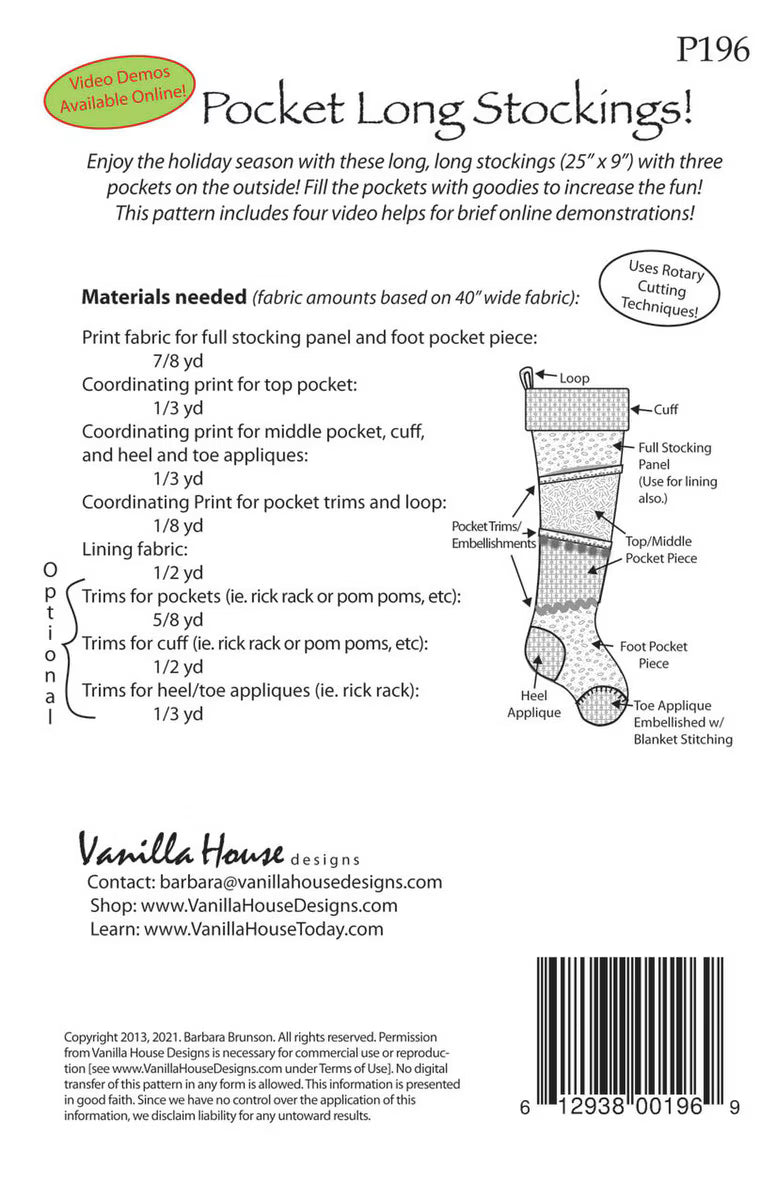 Pocket Long Stockings from Vanilla House Designs - P323-POCKET