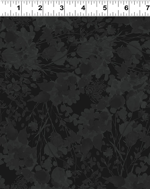 Poppy Dreams Quilt Fabric - Tonal Foliage in Black - Y3993-3