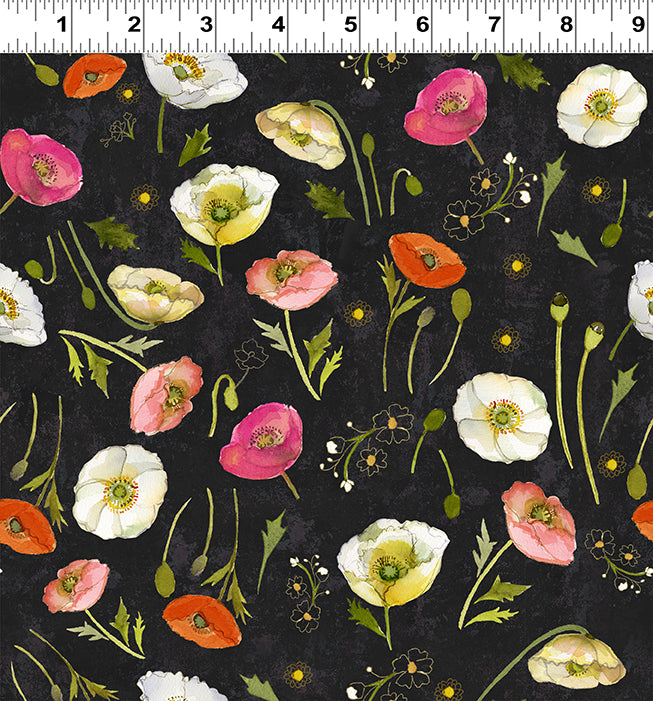 Poppy Dreams Quilt Fabric - Tossed Poppies in Black - Y3987-3
