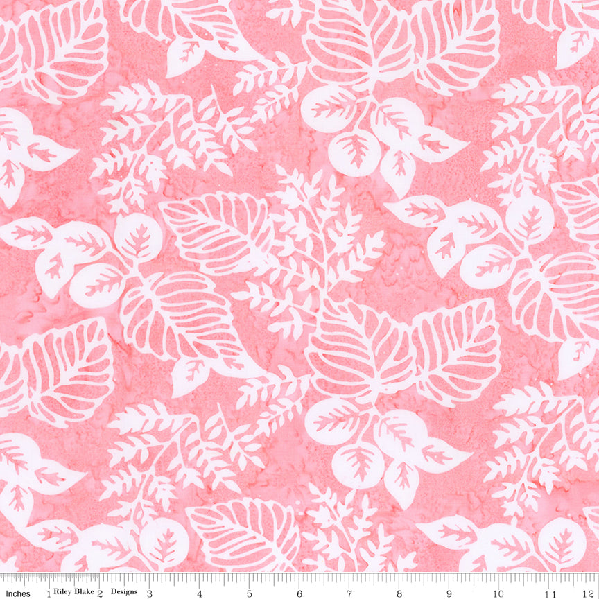 Poppy Seeds Expressions Batik Quilt Fabric - Mixed Foliage in Pink Lemonade - BT23594-192