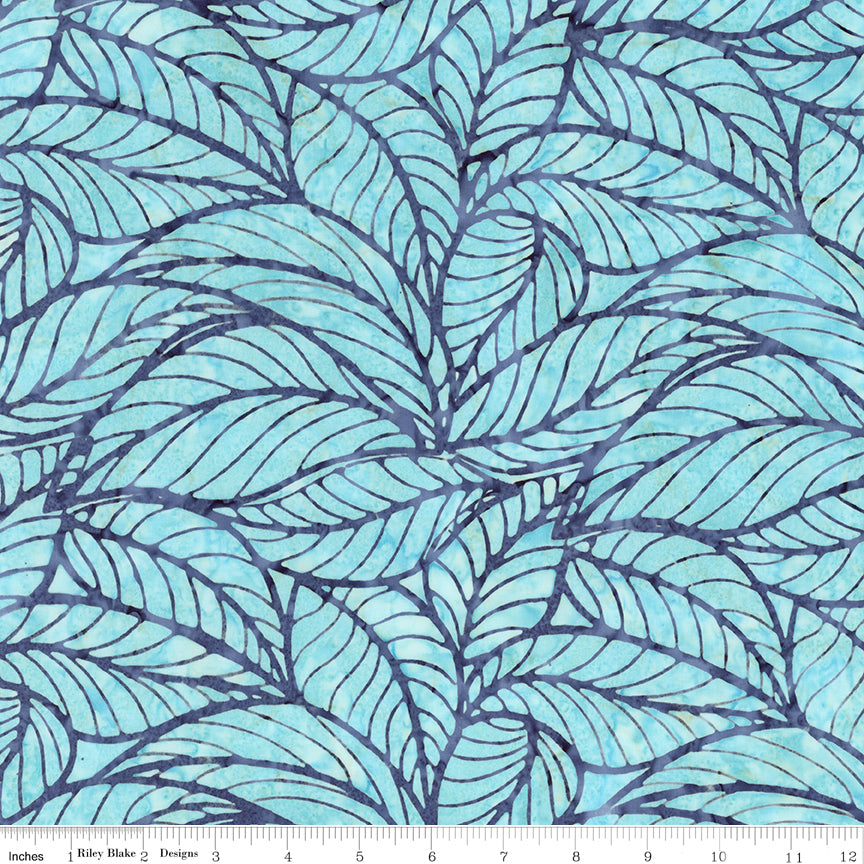 Poppy Seeds Expressions Batik Quilt Fabric - Packed Leaves in Cumulus Blue - BT23592-701