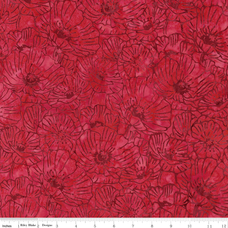 Poppy Seeds Expressions Batik Quilt Fabric - Packed Poppies in Sassy Red - BT23590-225